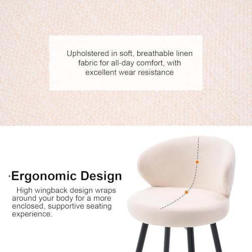 Image of 360 Swivel Modern Bar Stool Set of 3, 26 inch Upholstered Counter Height Bar Stools with Wingback, Soft Linen Fabric, Counter Chairs with Arm for Kitchen Island or Home Bar, Ivory