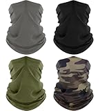 ROXUN 4 Pack Neck Gaiter, Cooling Breathable Face Mask UV Protection Scarf Hiking Bandana for Men/Women Black+Gray+Army Green+Camo