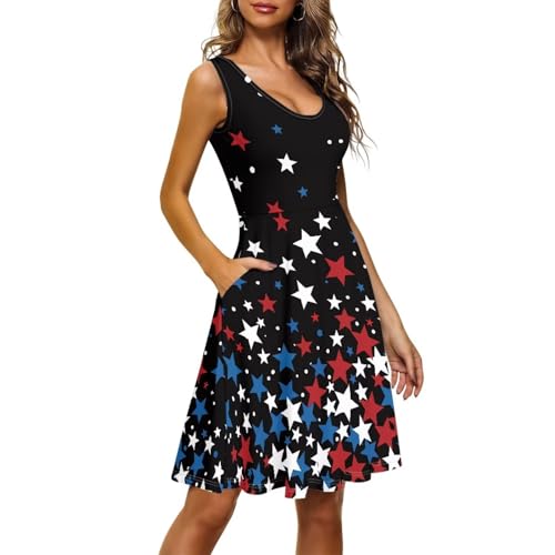 Image of Women Stylish Tank Dresses Sleeveless Round Neck Midi Casual Dress with Pocket for Summer