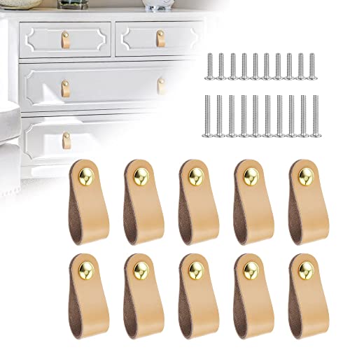 QINERSAW 10er Set Ledergriffe Möbel Leder Möbelgriffe Ledergriffe Schrank Türgriffe Leder für Schublade Schranktür Wohnkultur mit Schrauben