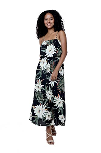 Image of Family Matching Hawaiian Clothes, Wispy Cereus Black | Lightweight 100% rayon • Family matching outfits • Tropical floral print • Beach vacations • Luaus • Cruises • Family photos