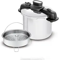 Panela de Pressão 7L Tefal OptiSpace em Inox com Fundo Triplo e Cesto de Vapor