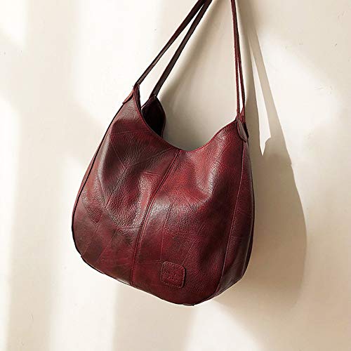 Mosichi Bolsa de mão de couro feita à mão de cor lisa feminina grande volume, Preto, P