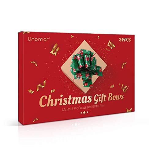 UNOMOR Christmas Gift Pull Bows, 24PCS Different Patterns Present Wrapping Bows for Christmas
