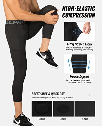 1 Or 3 Pack Men's 3/4 Compression Pants, Dry Fit Men Running Leggings 3/4 Tights Gym Capri Pant Football Basketball #TOP3