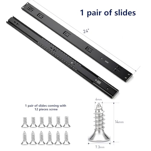 Image of Ravinte 24 Inch Soft Close Drawer Slides 1 Pairs 2 Pack Black Full Extension Ball Bearing Drawer Glide Side Mount