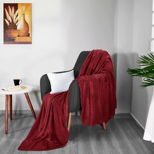 Image of SANMARINO Premium Solid Flannel Blanket for Single Bed | Super Soft Touch Plush Fleece Blanket | All Season Lightweight Yet Cozy Blanket for Bed,Sofa,Couch, Travel & Camping | 152 x228 cm (Red)