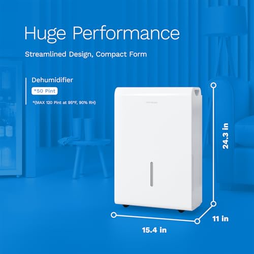 Image of hOmeLabs Dehumidifier 7,000 Sq Ft 50 Pint (MAX 120 Pint at 95F, 90% RH) | WIFI + Upgraded Advanced Humidity & Moisture Control, Quiet, Efficient, Auto Shut-off, Ideal for Home, Basement, Office