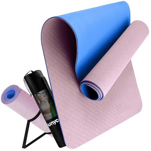 LA MENTE ES MARAVILLOSA - Esterilla de Yoga, Pilates y Fitness【E-Book, Bolsa, Correa de Hombro】Colchoneta Antideslizante TPE para Deportes, Gimnasio en Casa 183x61 cm (Rosa/Azul Claro sin Diseño)