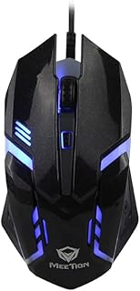 MEETION Wired Gaming Mouse, USB Game 4D Breathing Rainbow Backlit Weight Glowing Led Second Hand Gaming Mouse, 800-1200-1600 DPI, Optical Sensor, RGB, PC/Mac Computer and Laptop, Black