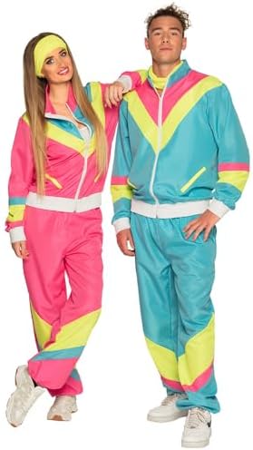 Boland Damski kostium Boland 88530 Kostium M dres treningowy w stylu lat 80. z kieszeniami, kurtką i spodniami, kombinezon kempingowy, do joggingu, wielokolorowy, S UE