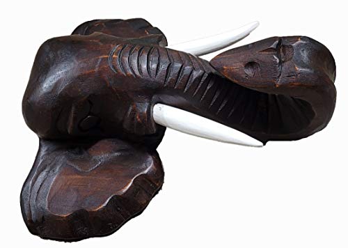 Hand Carved Mahogany Wood Elephant Head African Asian Wall Sculpture