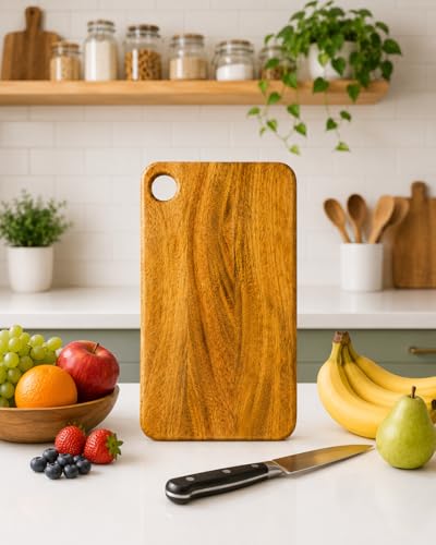 Image of Premium Luxury 100% Natural Mango Wood Cutting & Chopping Board Knife-Friendly, for Vegetables, Fruits and Meat | Natural Finish | 15 x 9 x 0.75 Inch Large | Durable & Handcrafted - 1 Year Warranty