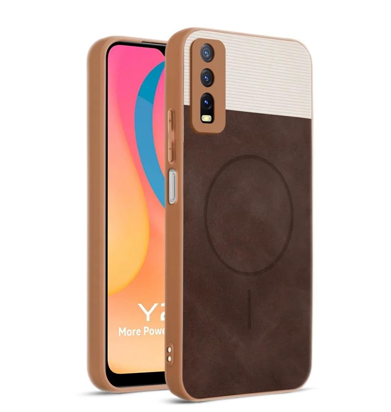 Image of Bintage CASE Mac Safe Design Hard Light Weight Back Case | Soft Border Camera Protect | Dual PU Leather Finish Back Cover Compatible for Vivo Y20T / Vivo Y20G - White & Cherry Brown
