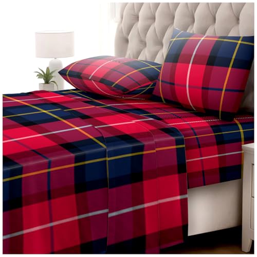 GC GAVENO CAVAILIA Brushed Cotton Fitted Sheet, Flat Sheet & Pillowcases - 4 Pieces Flannelette Bedding Double Bed - Thermal, Warm Flannel Bed Sheets - Easycare - Machine Washable