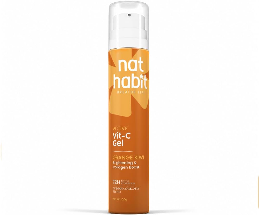 Nat Habit Active Face Gel, Orange Kiwi Vit-C For Brightening & Collagen Boost With Cooling, Soothing, SunBurn Healing & UV Protection, Suitable For All Skin Types, 50gm
