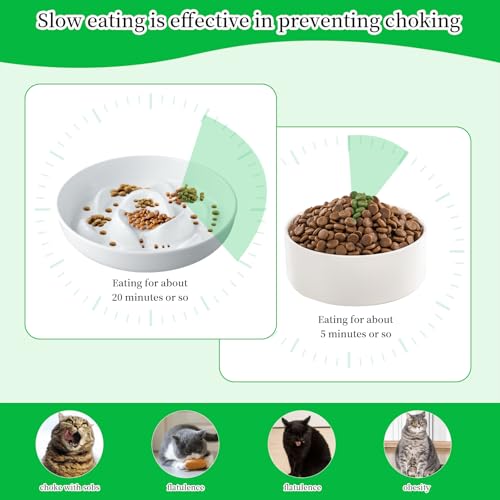 Amexo Anti Schling Napf Katze,16x16cm Interaktiver Pet Fressnapf, Katzen Näpfe Langsam Fütterung mit Hohen Rändern, Reduziert Verschlucken und Überessen Slow Feeder für Katzen und kleine Hunde, Weiß