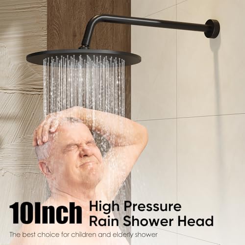 Image of Gabrylly Thermostatic Shower System with Tub Spout, All Metal Bathtub Shower Faucets Set with Anti Scald Shower Valve, High Pressure 10 inch Rain Shower head with Handheld Spray Combo, Matte Black