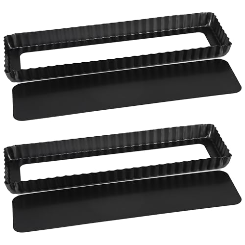 Image of WENLISELL 2PCS Rectangular Fluted Tart Tin Quiche Tin with Removable Bottom