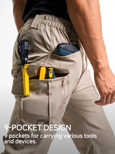 Sonic Cat Work Pants for Men Ripstop Tactical Pants Lightweight Water Resistant EDC Hiking Carpenter Hunting Pants with Multi Pockets (US, Alpha, Medium, 36, 30, Regular, Regular, Khaki)