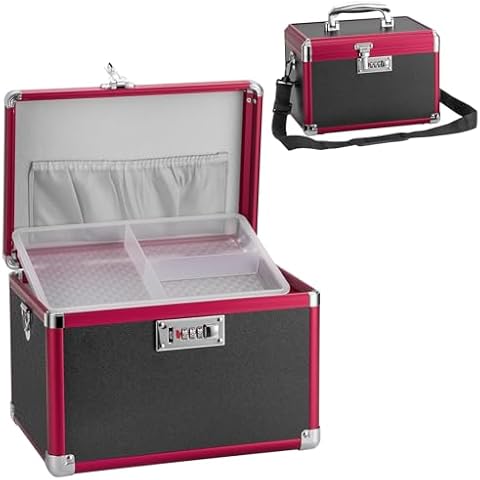 GODLONSEN Medicine Lock Box - Safe Combination Lock Box,【Large】 13.4 x 7.6 x 8.2 Inch, Medication Lock Box, Medicine Lock Box with Code, First Aid Safe Medication Storage Box - Black Red Cover