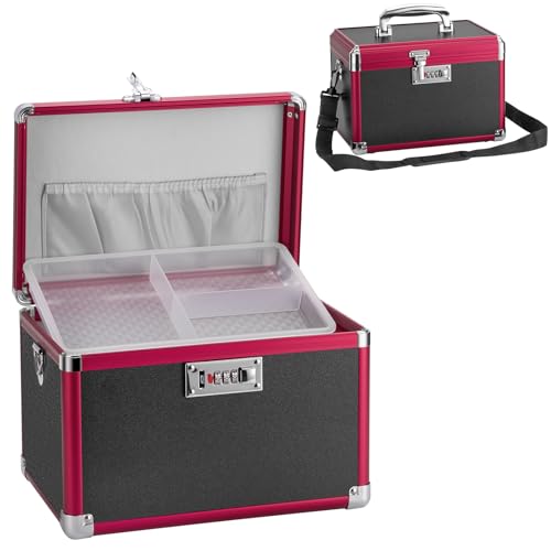 Image of Medicine Lock Box with Combination Lock - 11.2 x 7.6 x 7.6 Inches - First Aid Safe Medication Storage Box, Medications and Personal Items, Safe Boxes for Home and Outdoor - Black Red