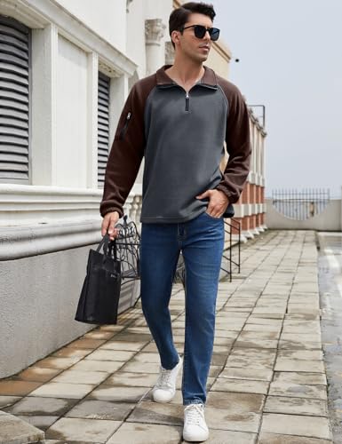COZYPOIN Men's Quarter Zip Pullover Polar Fleece Sweater Raglan Sleeve Half Zip Mock Neck Midweight Colorblock Sweatshirt4