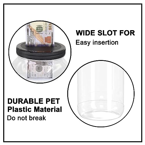 Yamahiko Large Clear Coin Bank Jar with Slotted Lid, One Gallon Plastic Money Tip Change Savings Jar for Coin or Raffle Ticket, Big Clear Money Tip Piggy Change Bank Box for Adults Teens