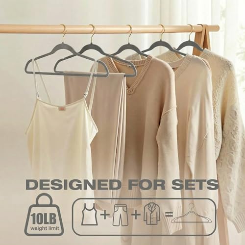 Image of Ginoya brothers Velvet Hangers,Non Slip Notched with Rose Gold Hook Coat /Suit Hangers,Space Saving 360 Degree Swivel Hook Clothes Hangers Wardrobe Hanger. (Grey, 50)