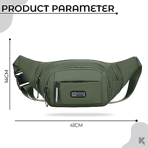Image of Kraptick Premium Unisex Waist Bag for Men and Women - Stylish Hip Bag, Fanny Pack, Travel Money Belt (Green)