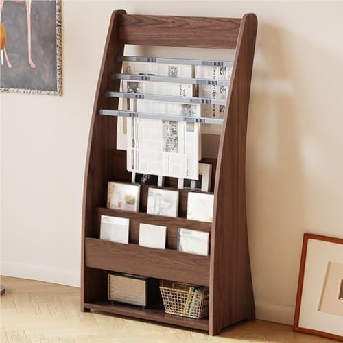 Stylish Wooden Floor-Standing Magazine Rack & Book Shelf - Durable Newspaper Display Stand with Angled Compartments for Home & Office Storage Solution