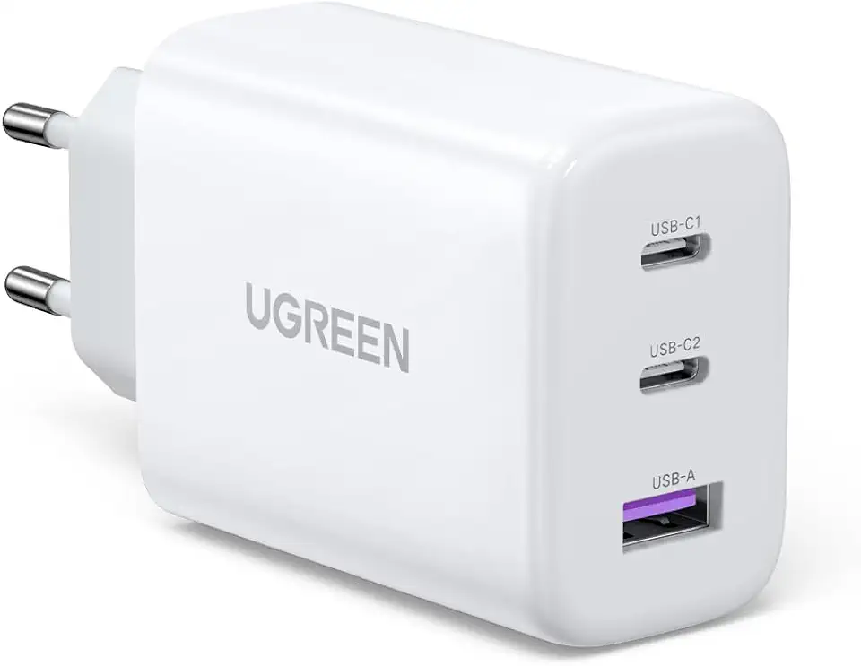 UGREEN USB C oplader 65W USB C Charger 3-poorts PD lader 60 W Compatibel met Steam Deck, MacBook Pro/Air, iPad Pro/Air, iPhone 16 Pro Max/16/15 Pro Max/15 Pro/15/14, Galaxy S24 Ultra/S24+/S24 (Wit)