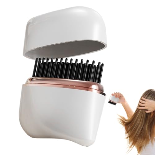 Cepillo de pelo de calentamiento rápido, mini peine alisador, herramienta de peinado recargable con diseño de seguridad, cepillos de cerdas de cerámica, alisador portátil, accesorio para el cuidado