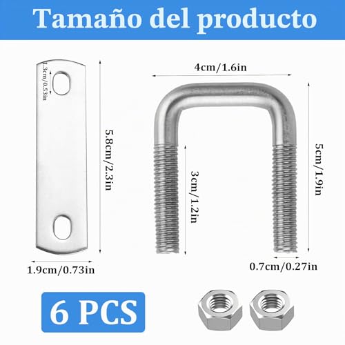 Miniatura 2 de 6 Piezas Perno En U Abrazaderas Metalicas En Upernos En U M8, Tornillos En U Cuadrados Inox 25x50mm, Con Tuercas Placa De Marco Arandelas, Para Fijación De Tuberías De Remolque De Automóviles