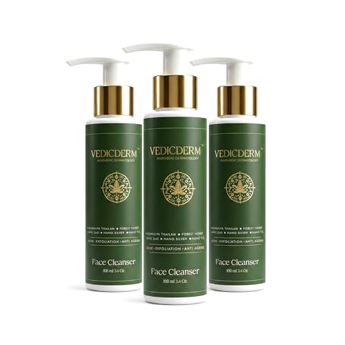 Image of VEDICDERM Red Vine Facial Cleanser with Ceramides & Peptides | pH-Balanced Gentle Face Wash for Sensitive & Acne-Prone Skin | Sulfate-Free, Paraben-Free | 100ml (Pack of 3)