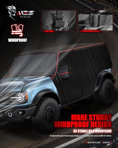 Image of MZS Cab Cover Compatible with Bronco 4 Door 2021-2026, 600D Waterproof Bronco Cover with Driver Door Zipper 8 Gust Hook Car Half Cover Windproof Sun Snow Rain Scratch Protection