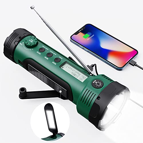 LED Taschenlampe DAB Radio mit 3000mAh Akku Aufladbar, Handkurbel Solar Notfallradio Dynamo UKW, Kurbelradio DAB+ mit 5 Lichtmodi, Tragbare Campinglampe IPX4, USB-Handyladefunktion für Outdoor/Wandern Cover