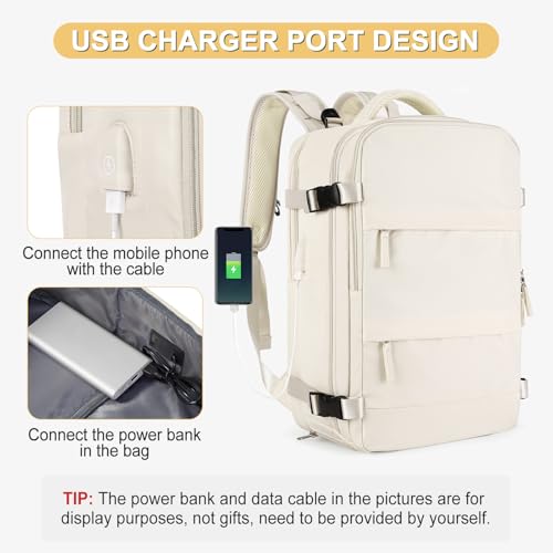 Image of Beige Large Travel Backpack For Women Men Airline Approved Personal Item Backpack For Airlines Carry On Backpack Flight Approved Waterproof Backpack For Traveling On Airplane Weekender Travel Bag