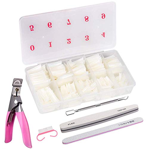 Faux Ongles 500 Pièces Naturel French Acrylique Capsules Faux Ongle Kit d'Extensions d'Ongles avec Coupe-ongles en Acrylique e Ensemble de Manucure Professionnel pour Femmes Filles Nail Art