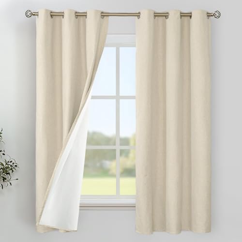 Image of YoungsTex Natural Linen 100% Blackout Curtains for Bedroom, Thermal Insulated Drapes with Grommet Full Room Darkening for Living Room Window, 2 Panels, 38 X 63 Inch
