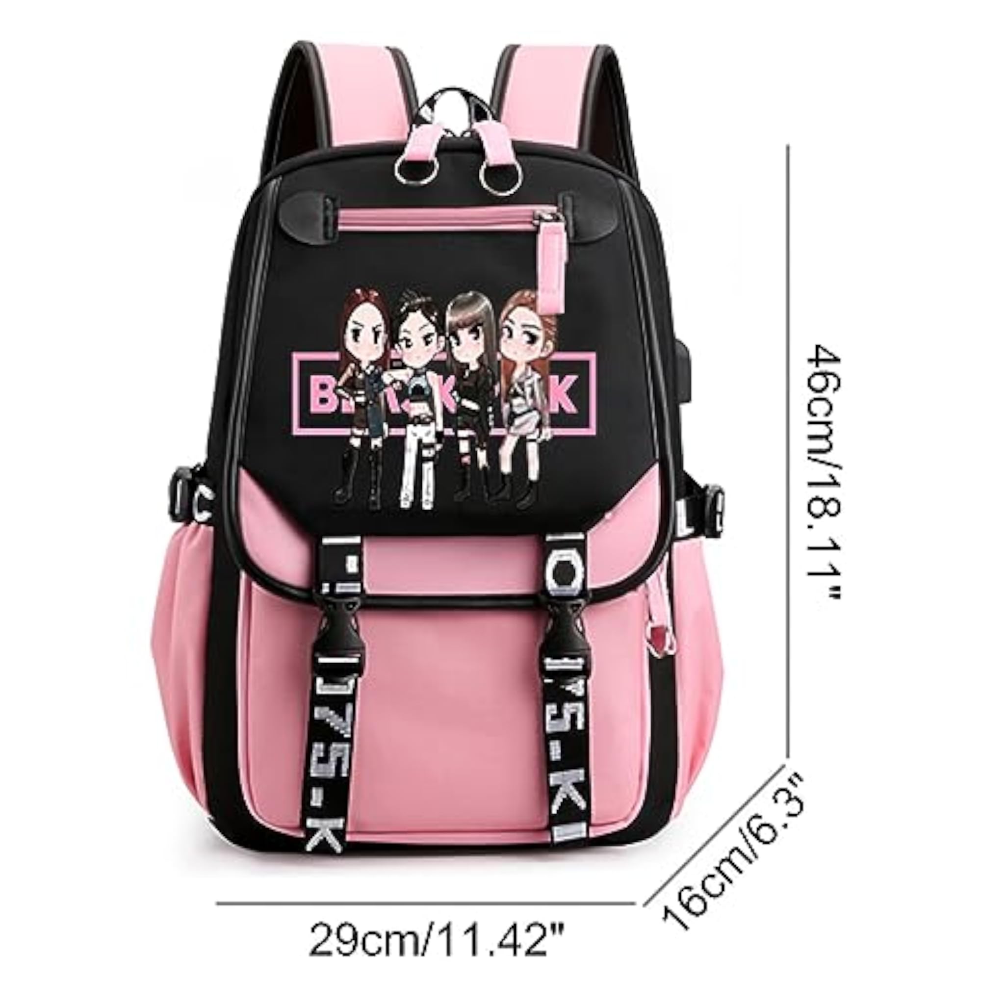 Black Pink Cute School Bag with USB Cable Jack