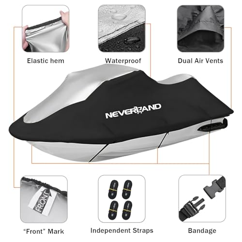 Image of NEVERLAND Jet Ski Cover Suitable for 2 3 Seater Jetski Covers Heavy Duty Waterproof with 2 Air Vent Marine Grade UV Resistant Compatible with Yamaha Sea-Doo Lengths 120 inch to 135 inch