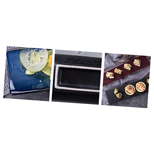 Plato rectangular para sushi de cerámica negra miniatura 4