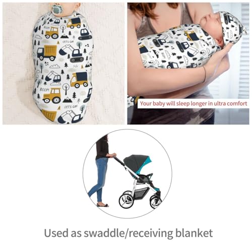 Image of Cars Truck Tractor Newborn Swaddle Blankets Hat Sets Soft Baby Receiving Blanket Swaddle Sack for Baby Shower Infant Boy Girl Gift