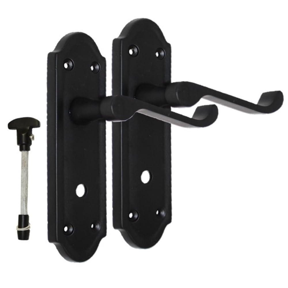 Epsom Door Handle Black Victorian Style Matt Bathroom Lever Set – Lever On Backplate – Includes Sash Lock – 1 Pair