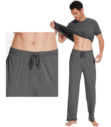 WiWi Mens Viscose from Bamboo Pajama Set Short Sleeve Pajamas Sets with Pants Sleepwear Soft Lightweight Lounge Pj S-XXL3