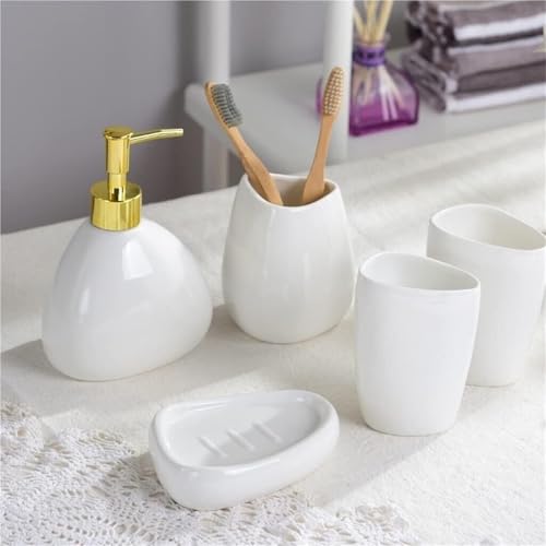 Juego de accesorios de baño dispensador de jabón cerámico y porta cepillos costero 6