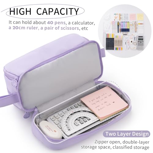 CICIMELON Large Capacity Pen Pencil Case with 4 Compartments, Multi-Slot Pencil Pouch Bag Aesthetic School Supplies Organizer for Teen Girls, Women, Adults (Purple)