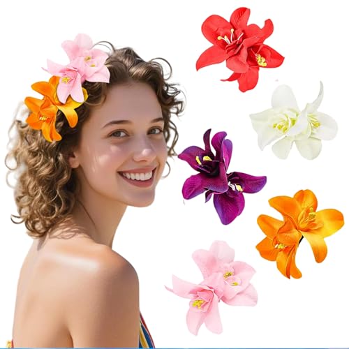 5Pcs Hawaiian Flower Hair Clips,Hair Accessories for Vacation Beach Party, Bridal Hair Accessories Headwear for Woman Girl Lady Kids