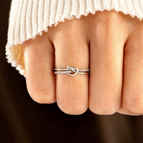 925 Sterling Silver Rings for Women Love Knot Rings Adjustable Open Finger Feather Rings Jewelry Gifts Crossed Rings for Women with Cubic Zirconia - Image 5